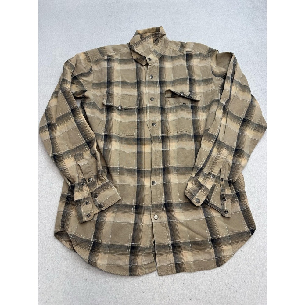Paul & Shark Shirt Mens Large Beige Plaid Long Sleeve Snap Front Workwear Casual